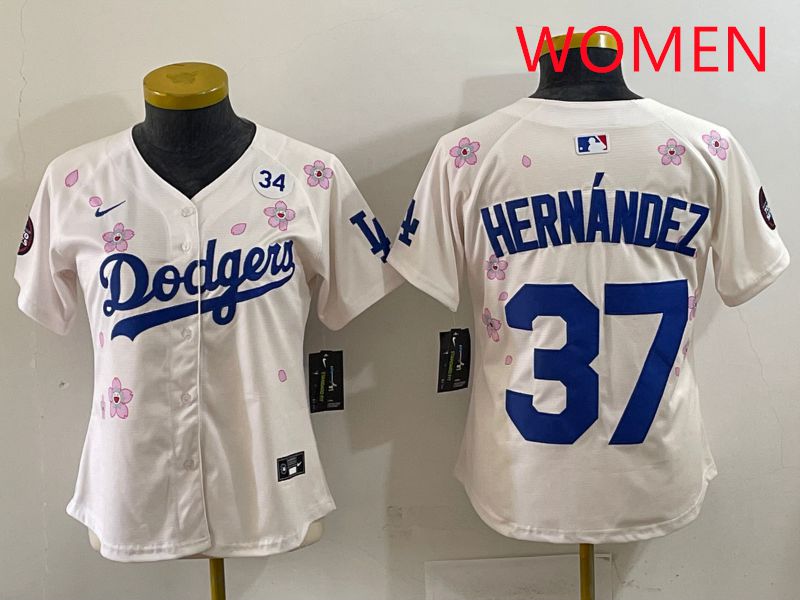 Women Los Angeles Dodgers #37 Hernandez Cream Sakura Edition 2025 Nike MLB Jersey style 38